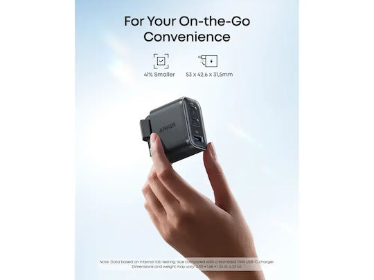 Anker Charger with Built-in Cable with USB-A Port and 2 USB-C Ports 70W Black Nano