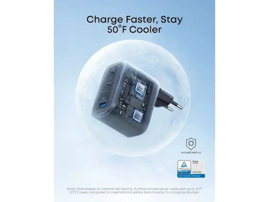 Anker Charger with Built-in Cable with USB-A Port and 2 USB-C Ports 70W Black Nano