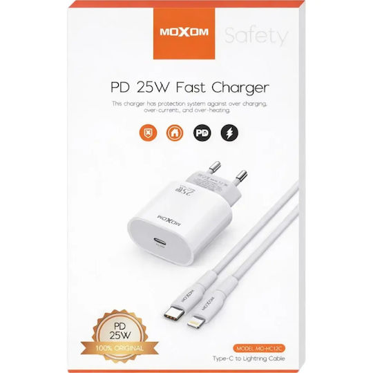 Moxom Charger with USB-C Port and Cable USB-C - Lightning 25W Whites (MX-HC139)