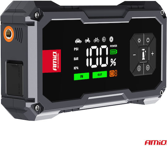 Amio Преносим Стартер за Батерия 4 в 1 Тип Jump Starter Компресор за Въздух Led Светлина Powerbank Работно Напрежение 12v Капацитет 72ah 600a За Леки Автомобили 1 Бр 04674/am 04674/am
