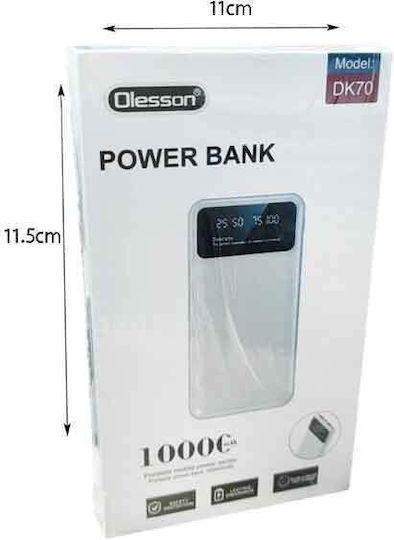 Olesson DK70 Power Bank 10000mAh with USB-A Port and USB-C Port Light Blue