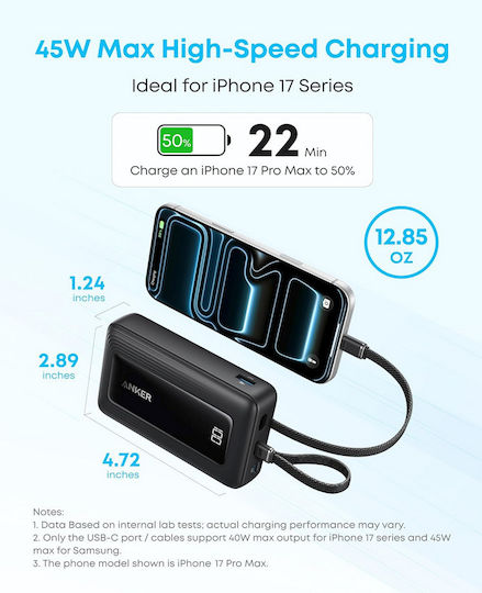 Anker Zolo Power Bank 20000mAh 45W Μαύρο
