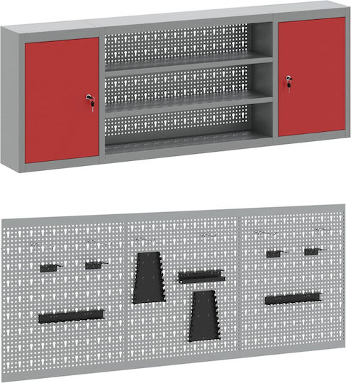 Ντουλάπα Εργασίας 8 Pcs Κόκκινο Μηχανισμένο Ξύλο Ατσάλι