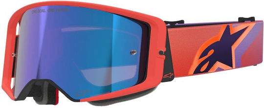 Motocross Goggles Alpinestars Supertech Vision Corp Coral Purple Mirror Blue
