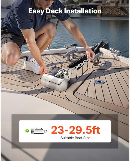 Vevor Οριζόντιος Βίντσι Ψαρέματος 12v Dc 600w Συστήματα Άγκυρας Βίντσι Αλυσίδα 6,35 Mm Ή Σχοινί Νάιλον 14,3 & 15,9 Mm Μέγιστη Έλξη 260 Kg Κατασκευή Ανοξείδωτο Ατσάλι 316 Σκάφη 7-9 M