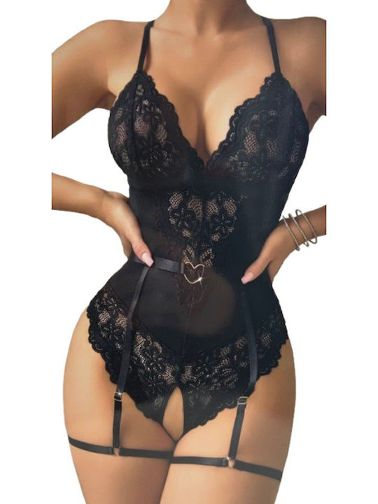 Bodysuit Sexy Negru Din Dantelă Cu Detaliu Inimă Negru