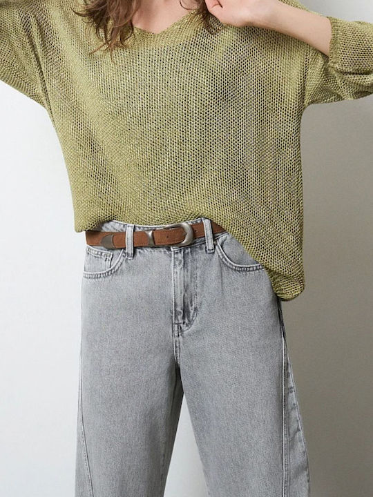 Damenbluse Langärmelig mit V-Ausschnitt Khaki