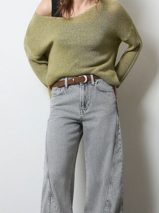 Damenbluse Langärmelig mit V-Ausschnitt Khaki