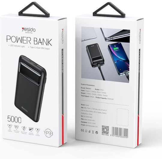Yesido YP33 Power Bank 5000mAh mit 2 USB-A Ausgangsanschlüssen Schwarz