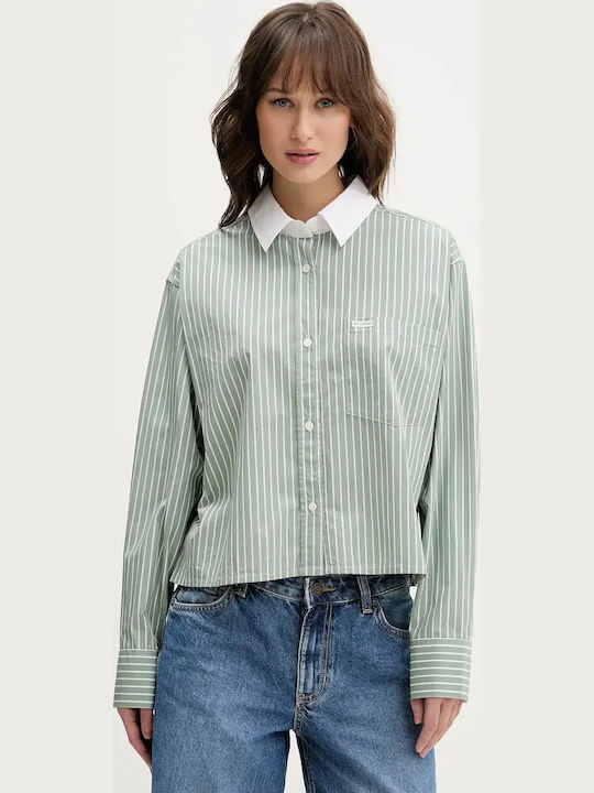 Long Sleeve Women's Shirt Green Striped