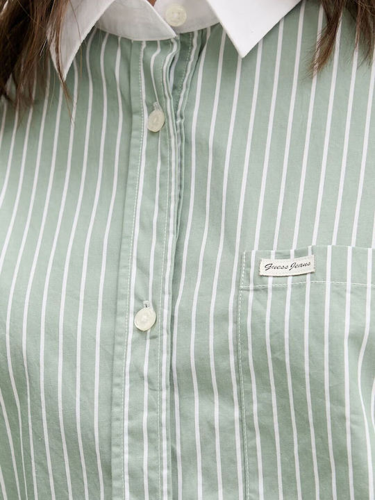 Long Sleeve Women's Shirt Green Striped