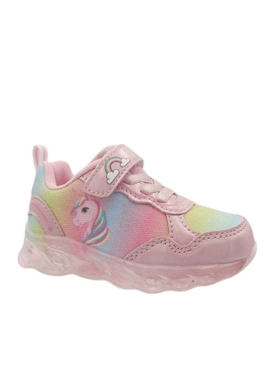 Παιδικά Sneakers Ανατομικά με Σκρατς & Φωτάκια Ροζ