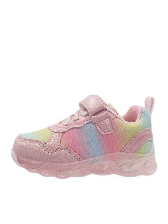 Παιδικά Sneakers Ανατομικά με Σκρατς & Φωτάκια Ροζ