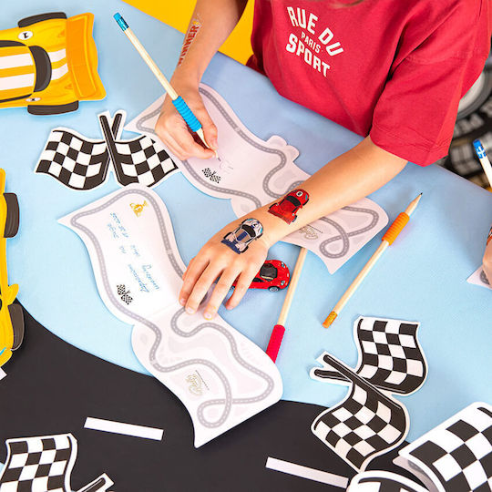 Party Invitations Checkered Black and White Race Cars 6 Pieces