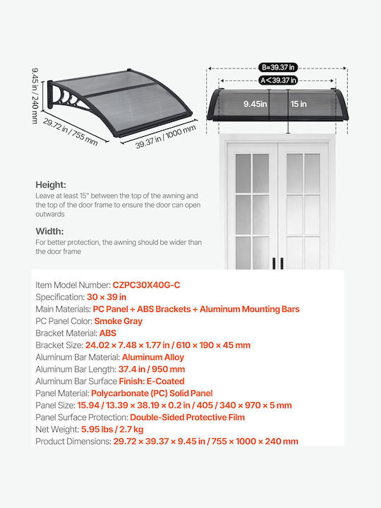 Vevor Polycarbonate Capony Roof
