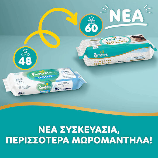 Pampers Aqua Soft Touch Baby Wipes with 99% Water Fragrance Free Alcohol-Free Parabens Free 15x60pcs