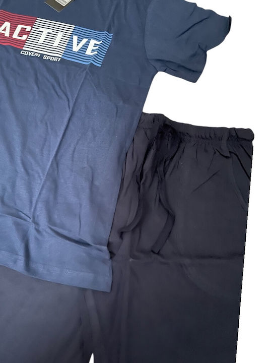 Enrico Coveri Sommer Herrenpyjama Marineblau