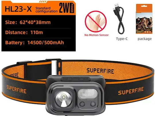 Superfire Wiederaufladbarer LED Kopf Taschenlampe IP44 mit Maximaler Helligkeit 116lm