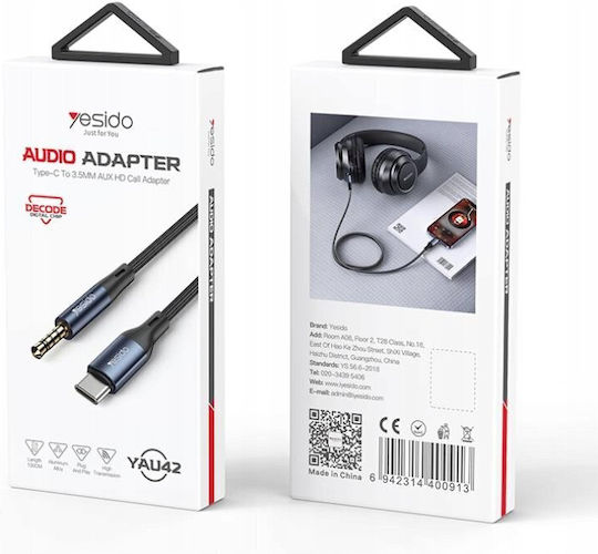 Yesido USB 2.0 Кабел USB-C Мъжки - 3,5 мм Черен 1м