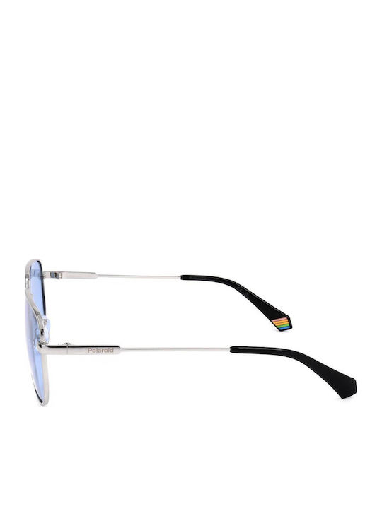 Polaroid Unisex Sunglasses with Silver Metal Frame and Light Blue Polarized Lens