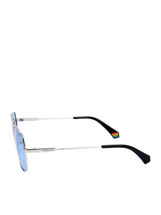 Polaroid Men's Sunglasses with Silver Metal Frame and Light Blue Polarized Lens PLD6195/S/X 010/C3