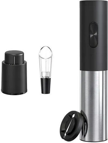 Electric Wine Corkscrew Bottle Opener Stopper Pourer Set Silver