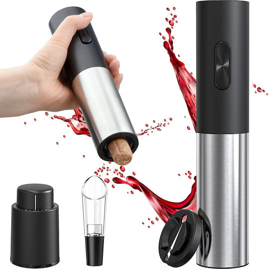 Electric Wine Corkscrew Bottle Opener Stopper Pourer Set Silver