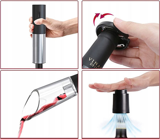 Electric Wine Corkscrew Bottle Opener Stopper Pourer Set Silver