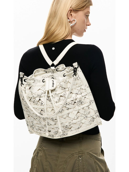 Leather Women's Drawstring Bag White / Black