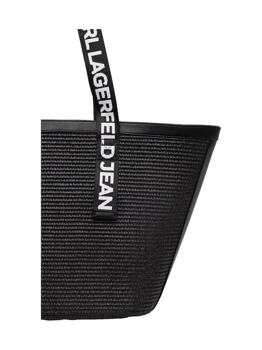 Box Logo Ψάθινη Γυναικεία Τσάντα Shopper Ώμου Μπεζ