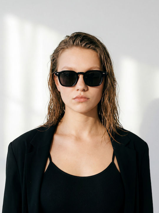 Red Raven Luca Unisex Sunglasses with Black Horn-Rimmed Frame and Black Lenses