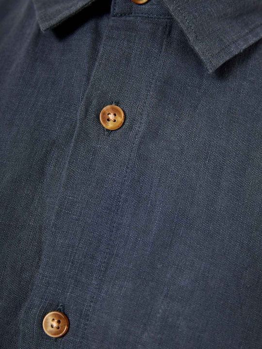 Long Sleeve Linen Shirt in Regular Fit Dark Grey