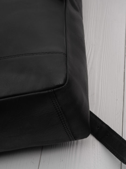 Roll Top Leder Vintage Laptoptasche Urban Schwarz Unisex Ay-32-bl