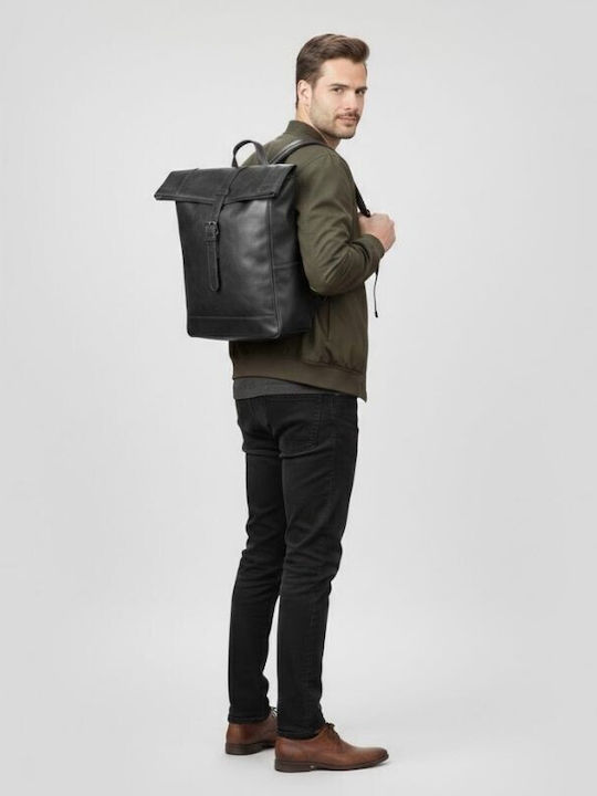 Roll Top Leder Vintage Laptoptasche Urban Schwarz Unisex Ay-32-bl