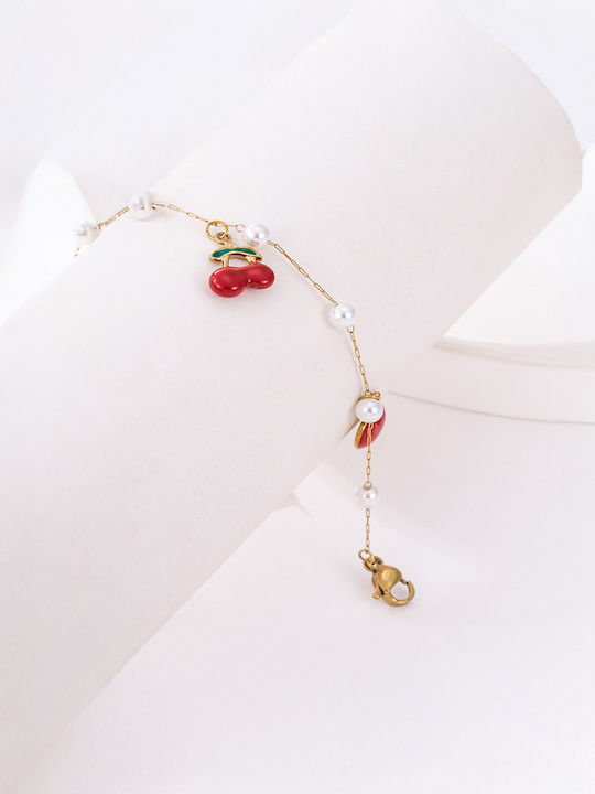 Chrysothemiss Women's Bracelet Fruits En Fête Stainless Steel Cherries Strawberry Apple & Pearls