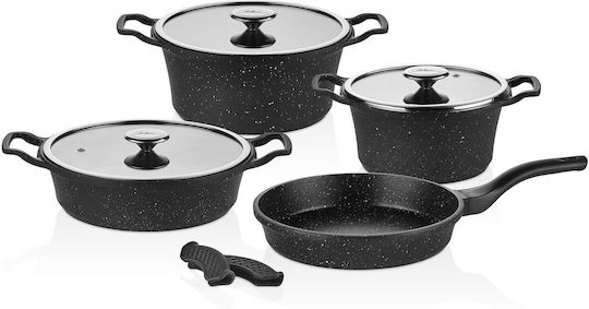 Set De Tigăi Și Oală Orțin 7 Piese Aluminiu Turnat Antiaderent Negru 26cm