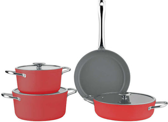 Royal Set De Oale Granit Cu Capace Din Sticlă Roșu 24cm