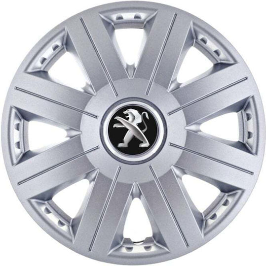 Σετ Τάσια Αυτοκινήτου 14" με Σήμα Peugeot 4τμχ Γκρι