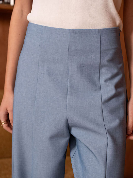 Women's High Rise Fabric Trousers in Balloon Leg Style Blue
