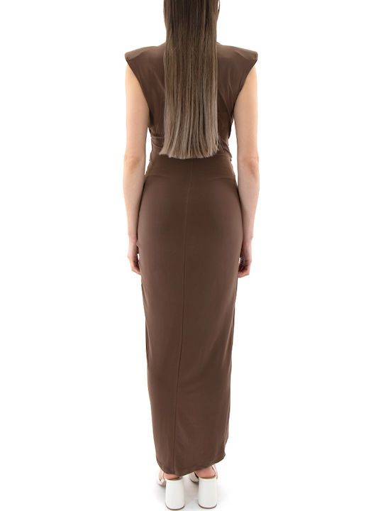 Καλοκαιρινό Maxi Βραδινό Φόρεμα Κρουαζέ Brown