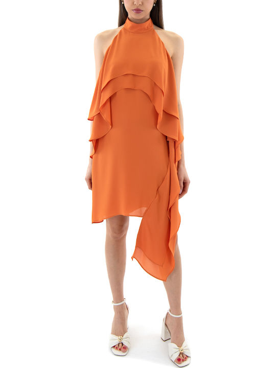 Summer Mini Dress for Wedding and Christening Open Back Orange