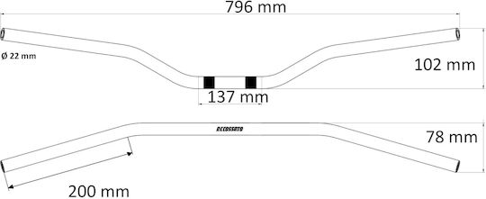 Accossato Ръкохватка 22mm Hbt052n Bmw R 65 78-93 Ширина 79,5cm Черна