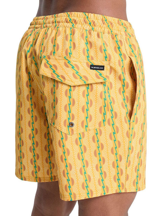 Stretch Men's Swim Shorts Yellow with Patterns