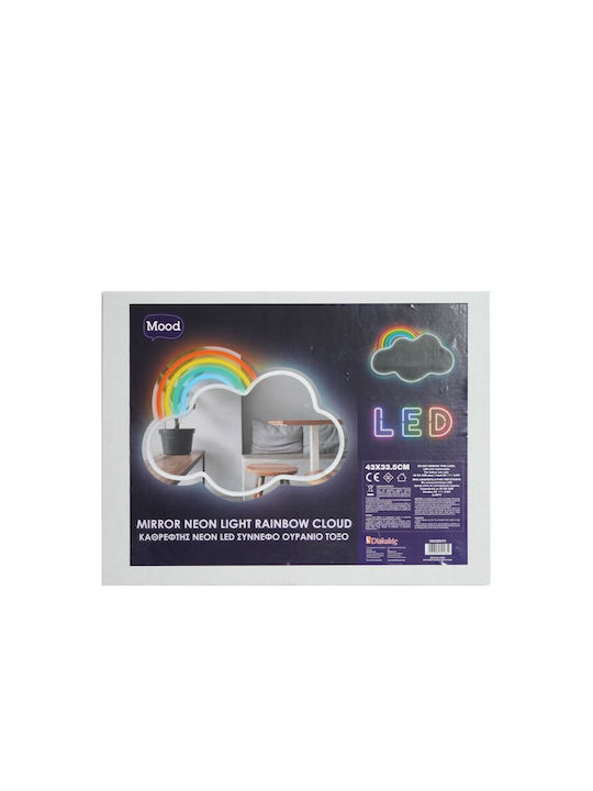 Neon LED Wolken-Regenbogen-Spiegel 43x33,5 Stimmung