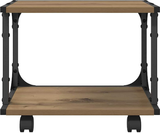 Vidaxl Two-Tier Industrial Printer Stand Mechanical Wood Lockable Wheels Matte Finish 882990