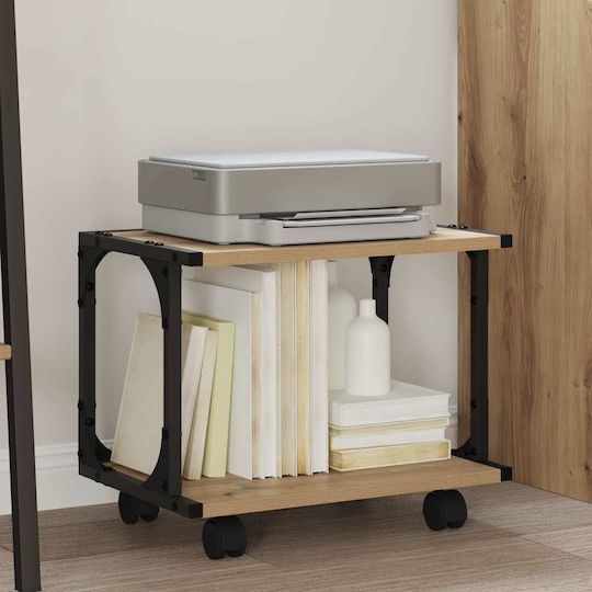 Vidaxl Two-Tier Industrial Printer Stand Mechanical Wood Lockable Wheels Matte Finish 882990