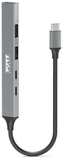 Port Designs USB-Hub 4 Anschlüsse USB 3.0 mit USB-C Verbindung Grau