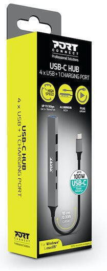 Port Designs USB-Hub 4 Anschlüsse USB 3.0 mit USB-C Verbindung Grau