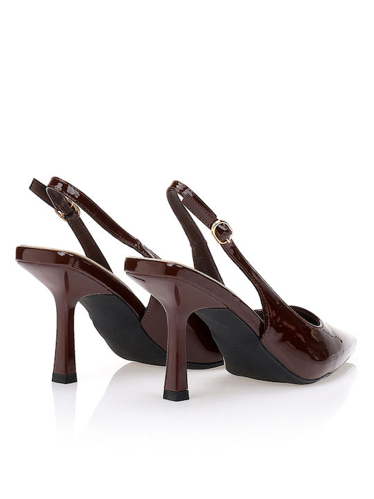 Spitze Zehen Pumps mit Riemen & Braune Absatzhöhe