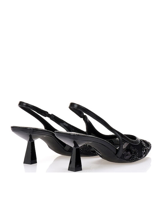 Spitze Zehe Pumps mit Mittlerem Absatz Schwarz